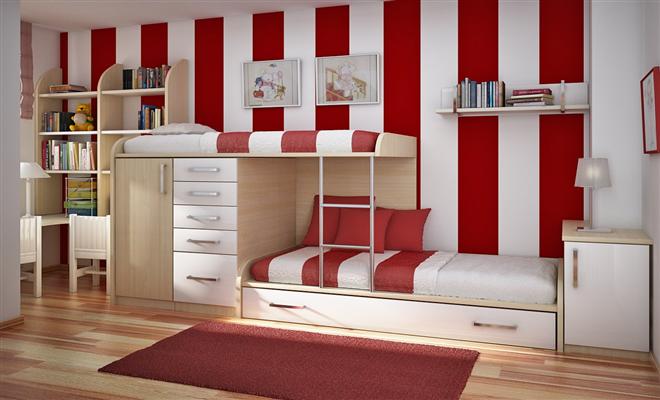 Mẫu thiết kế phòng ngủ 2 giường cho bé độc đáo